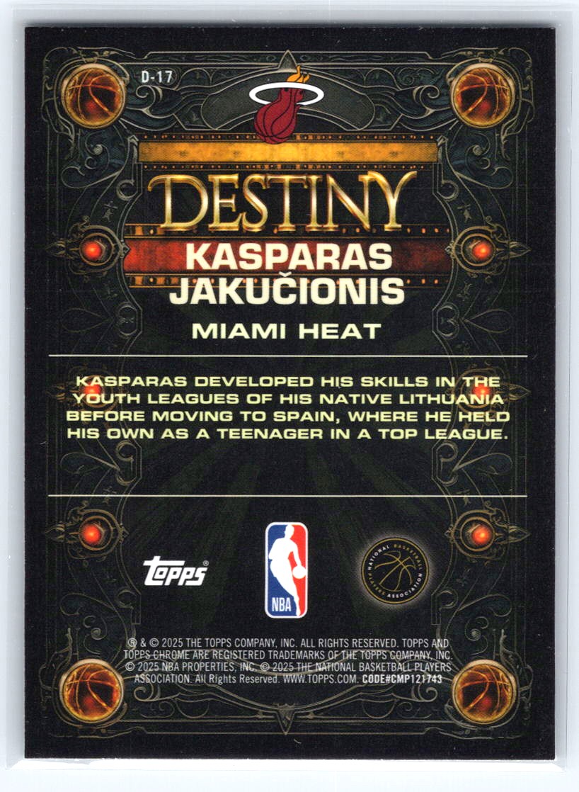 2025-26 Topps Chrome #D-17 Kasparas Jakučionis Destiny