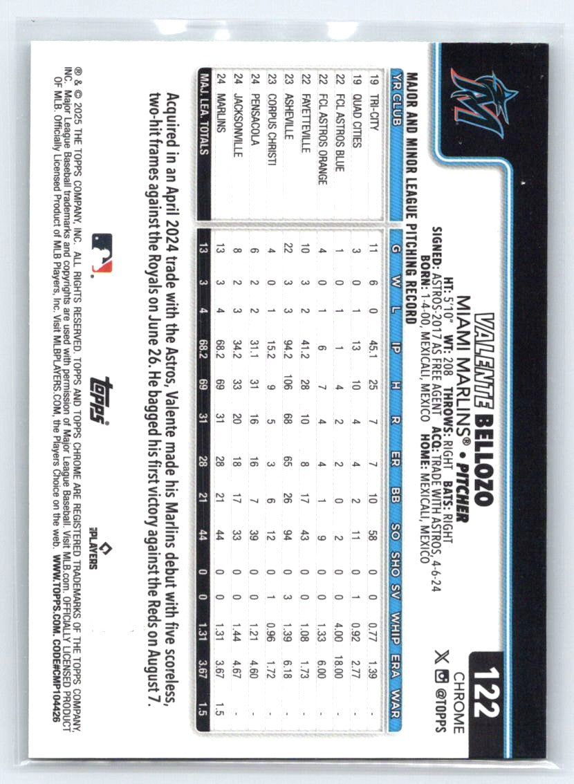 2025 Topps Chrome #122 Valente Bellozo Green Refractors #/99