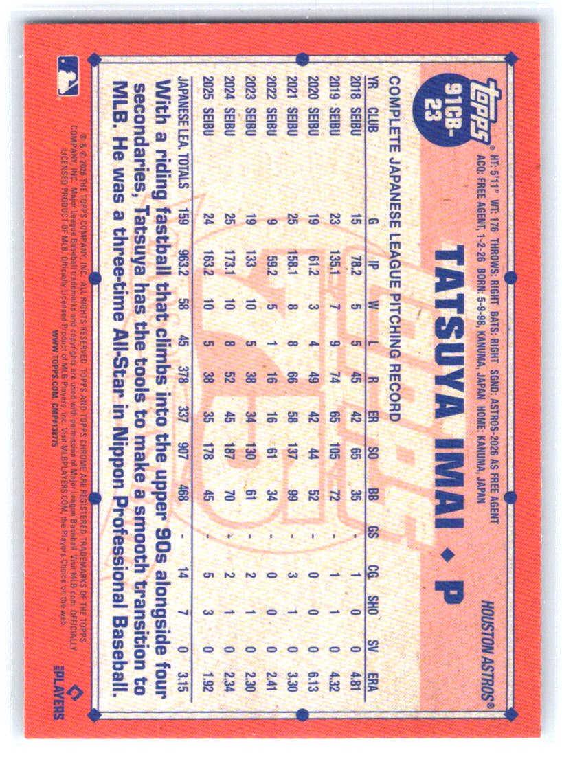 2026 Topps Chrome #91CB-23 Tatsuya Imai 1991 Topps Chrome Baseball