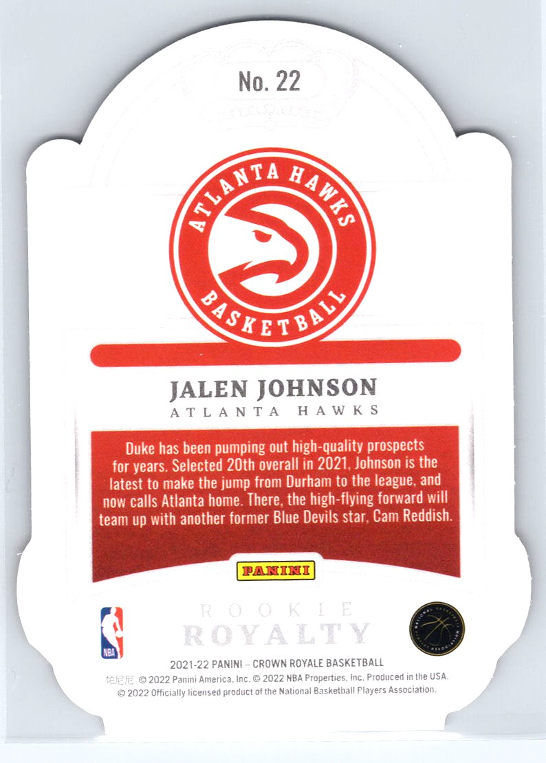 2021-22 Panini Crown Royale #22 Jalen Johnson Rookie Royalty #/99