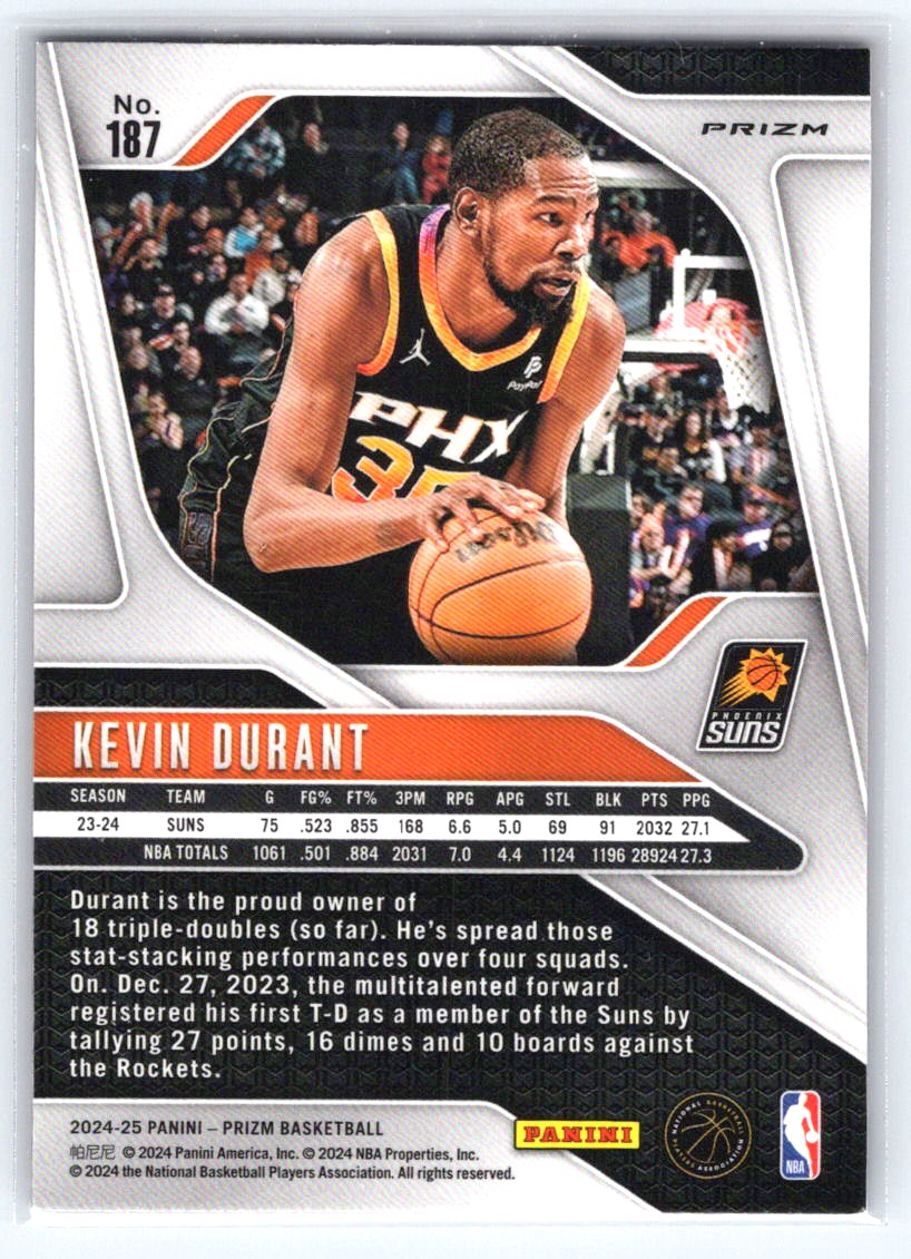 2024-25 Panini Prizm #187 Kevin Durant Prizms Red Cracked Ice
