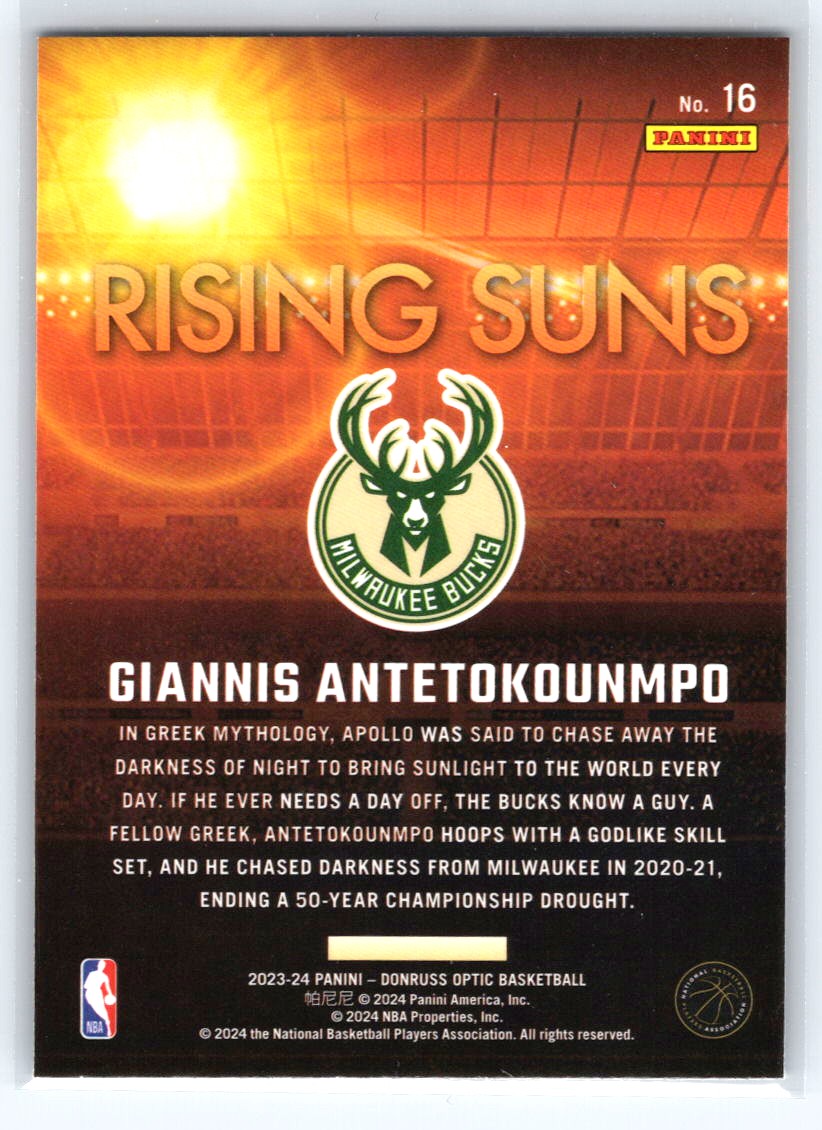 2023-24 Donruss Optic #16 Giannis Antetokounmpo Rising Suns