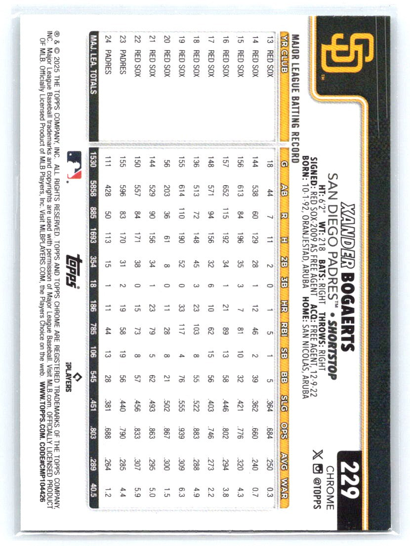 2025 Topps Chrome #229 Xander Bogaerts Aqua Refractors #/199