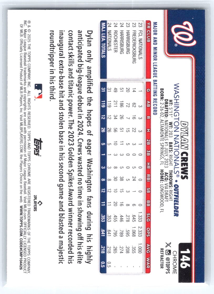2025 Topps Chrome #146 Dylan Crews Refractors