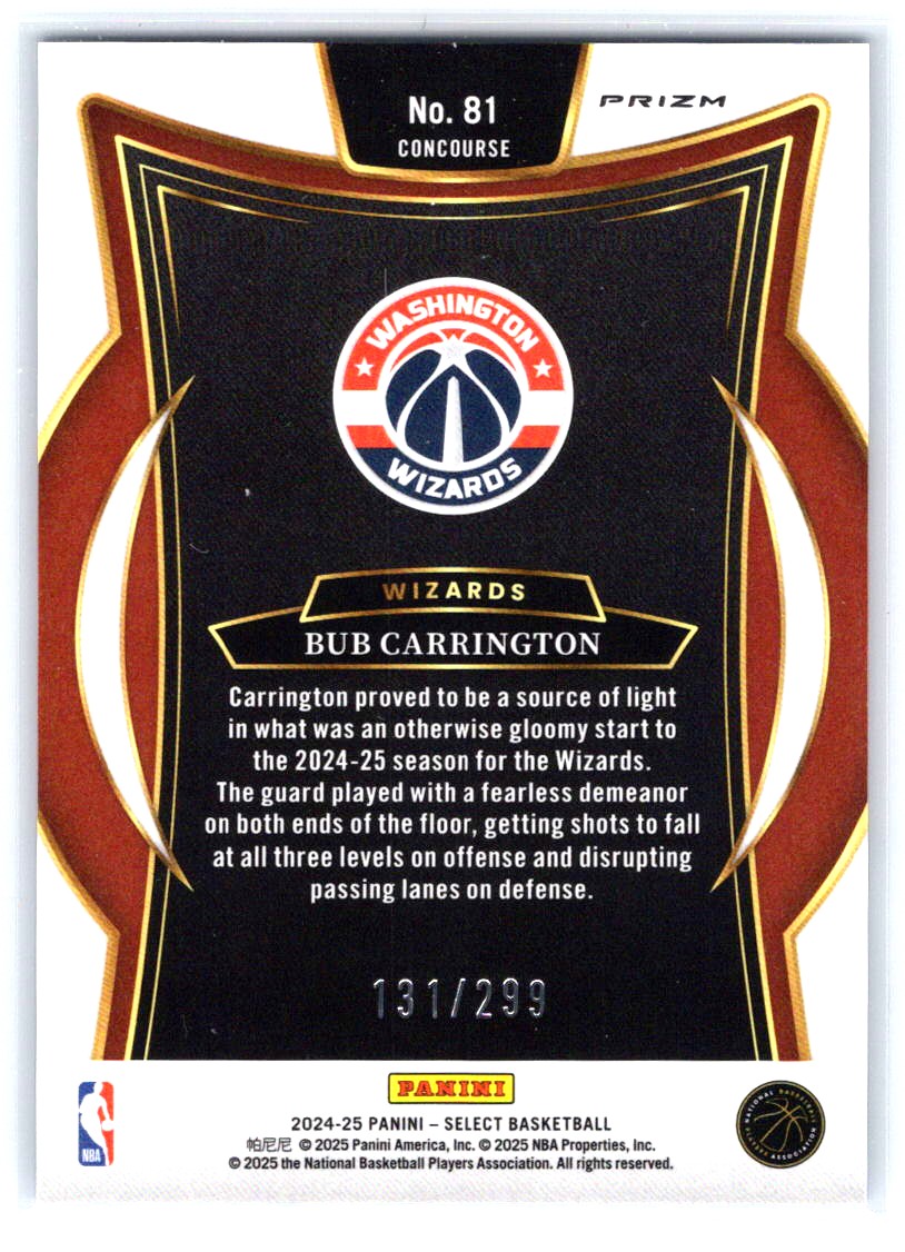 2024-25 Panini Select #81 Bub Carrington Light Blue Prizm #/299