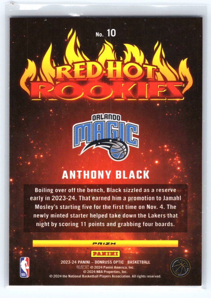 2023-24 Donruss Optic #10 Anthony Black Red Hot Rookies Holo
