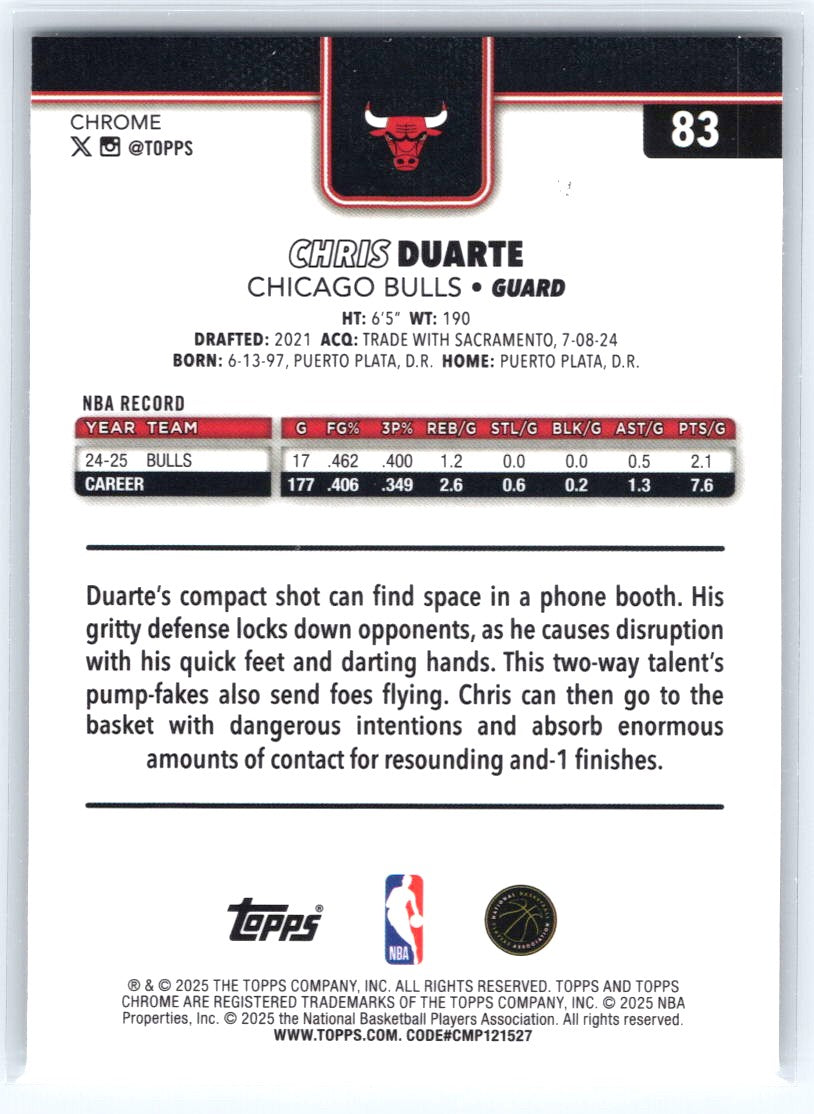 2025-26 Topps Chrome #83 Chris Duarte X-Fractor