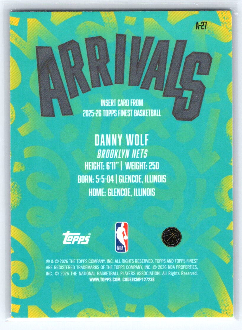 2025-26 Finest #A-27 Danny Wolf Arrivals