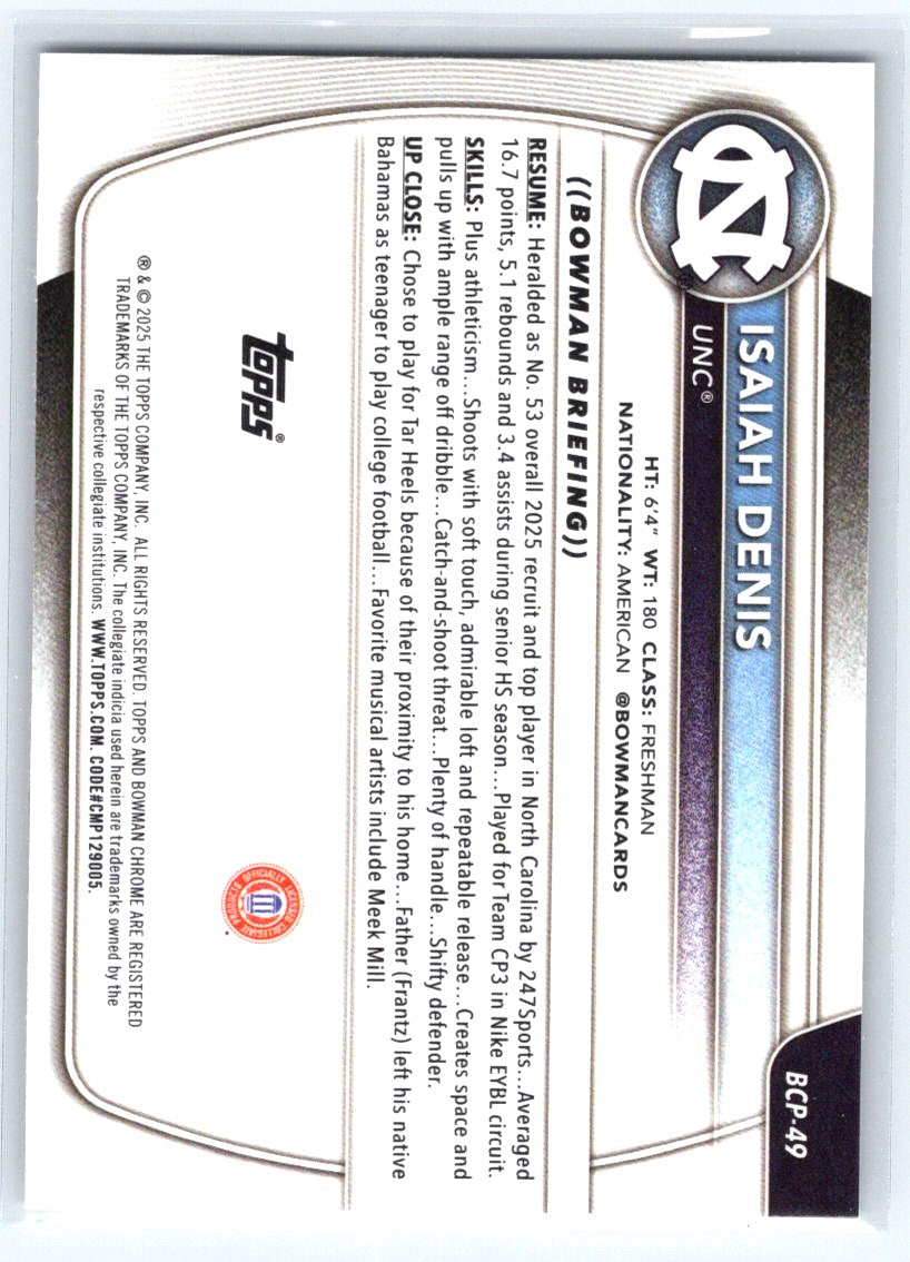 2025-26 Bowman #BCP-49 Isaiah Denis Chrome Prospects