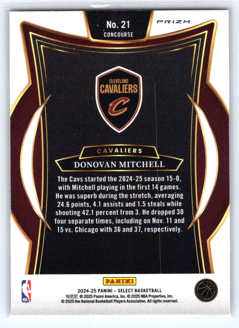 2024-25 Panini Select #21 Donovan Mitchell Red White Blue Prizm