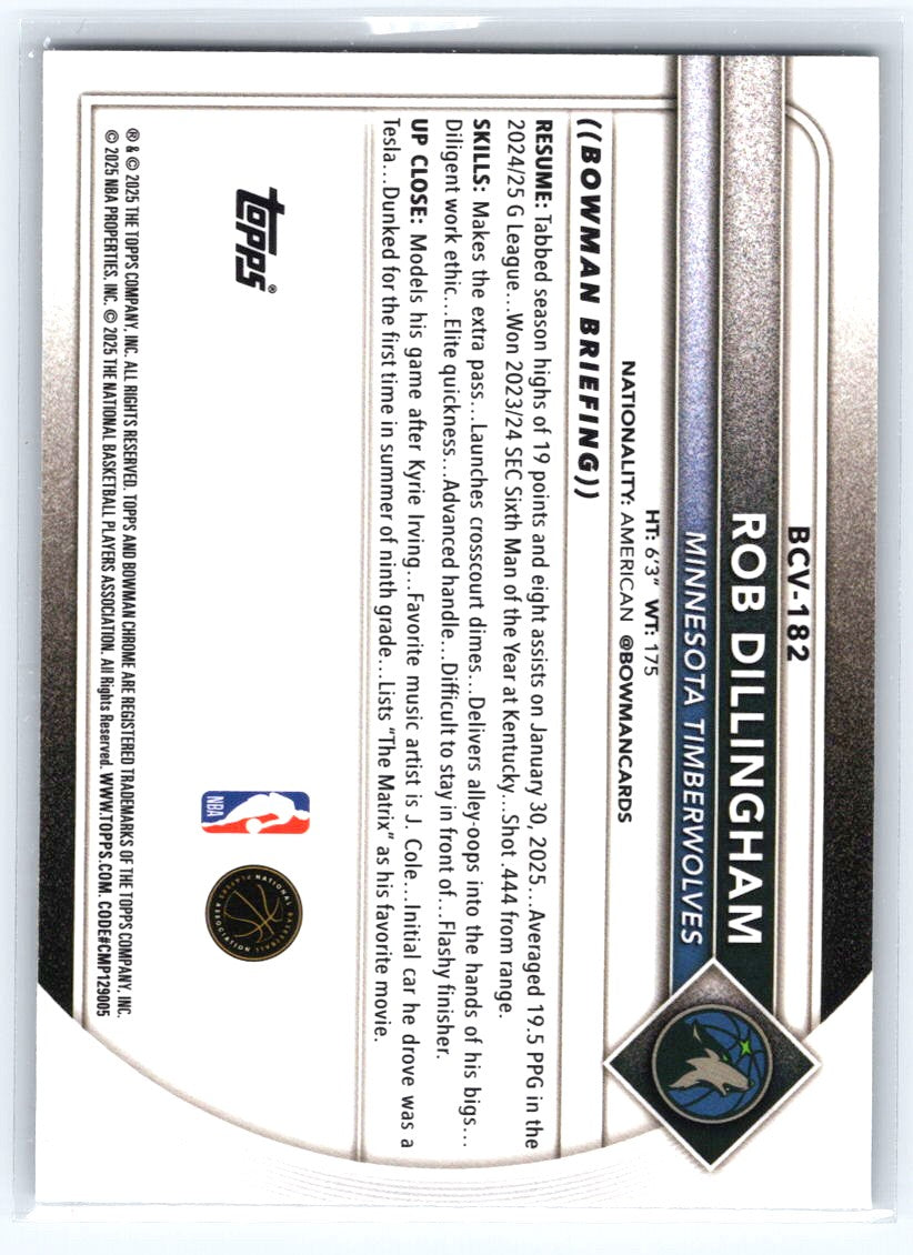 2025-26 Bowman #BCV-182 Rob Dillingham Chrome Reptilian Blue Refractors #/150