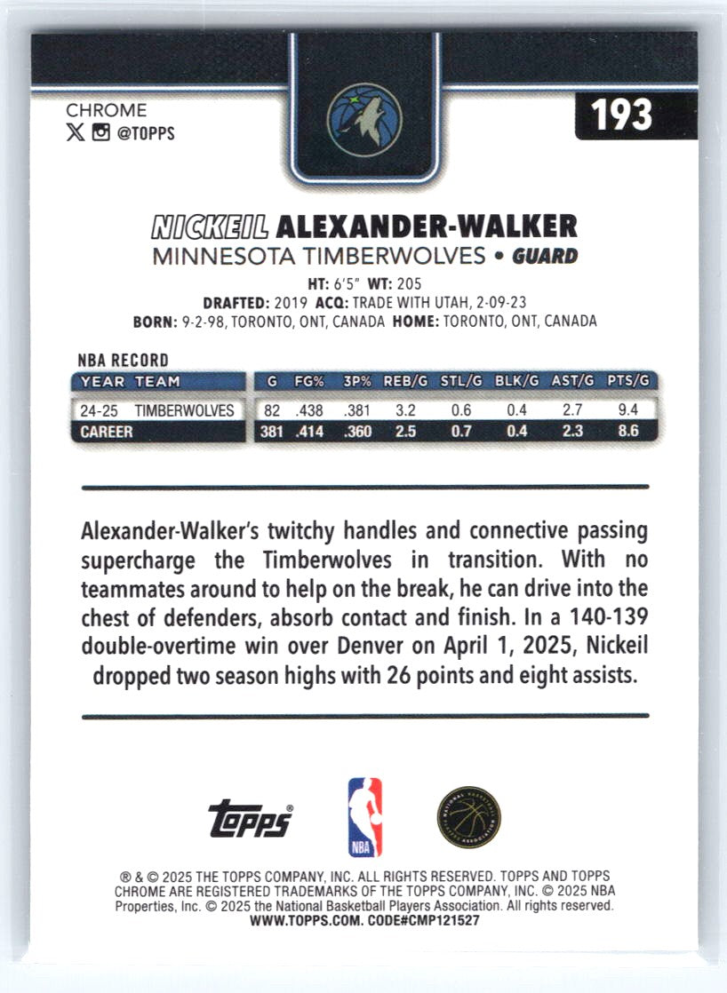 2025-26 Topps Chrome #193 Nickeil Alexander-Walker X-Fractor