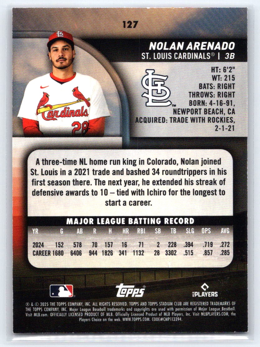 2025 Stadium Club #127 Nolan Arenado Bronze Foil