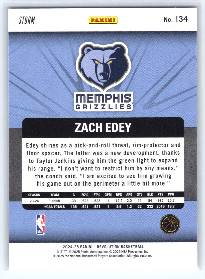 2024-25 Panini Revolution #134 Zach Edey Blue Storm
