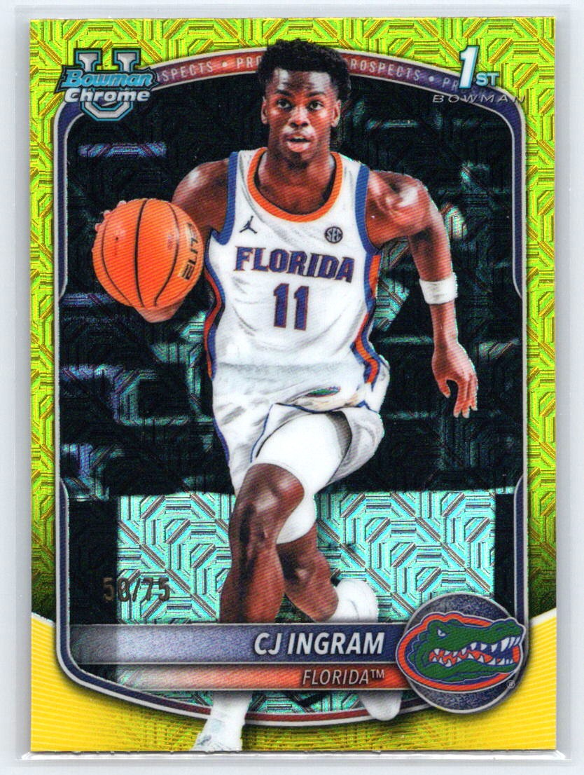 2025-26 Bowman #BCP-77 CJ Ingram Chrome Prospects Yellow Mojo Refractor #/75