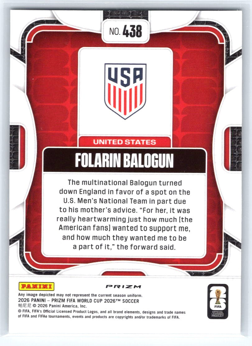2026 Panini Prizm FIFA World Cup #438 Folarin Balogun Wave Prizms