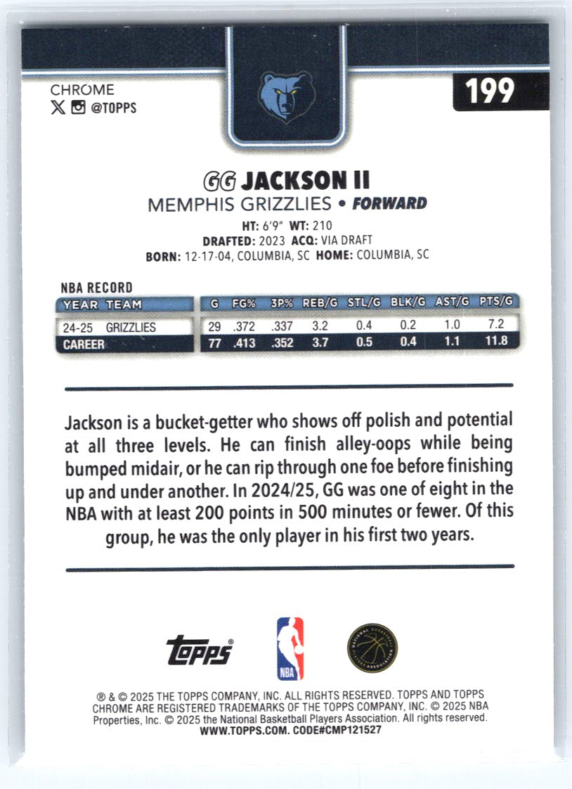 2025-26 Topps Chrome #199 GG Jackson II X-Fractor