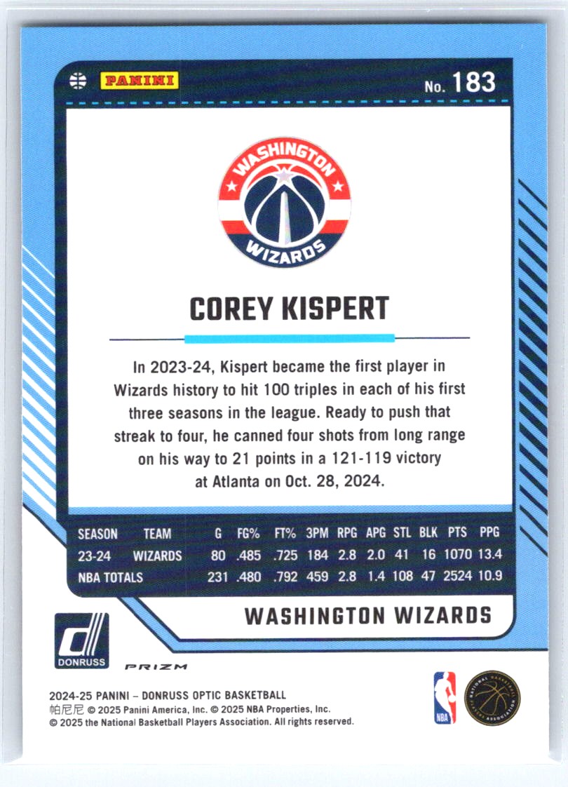 2024-25 Donruss Optic #183 Corey Kispert Holo