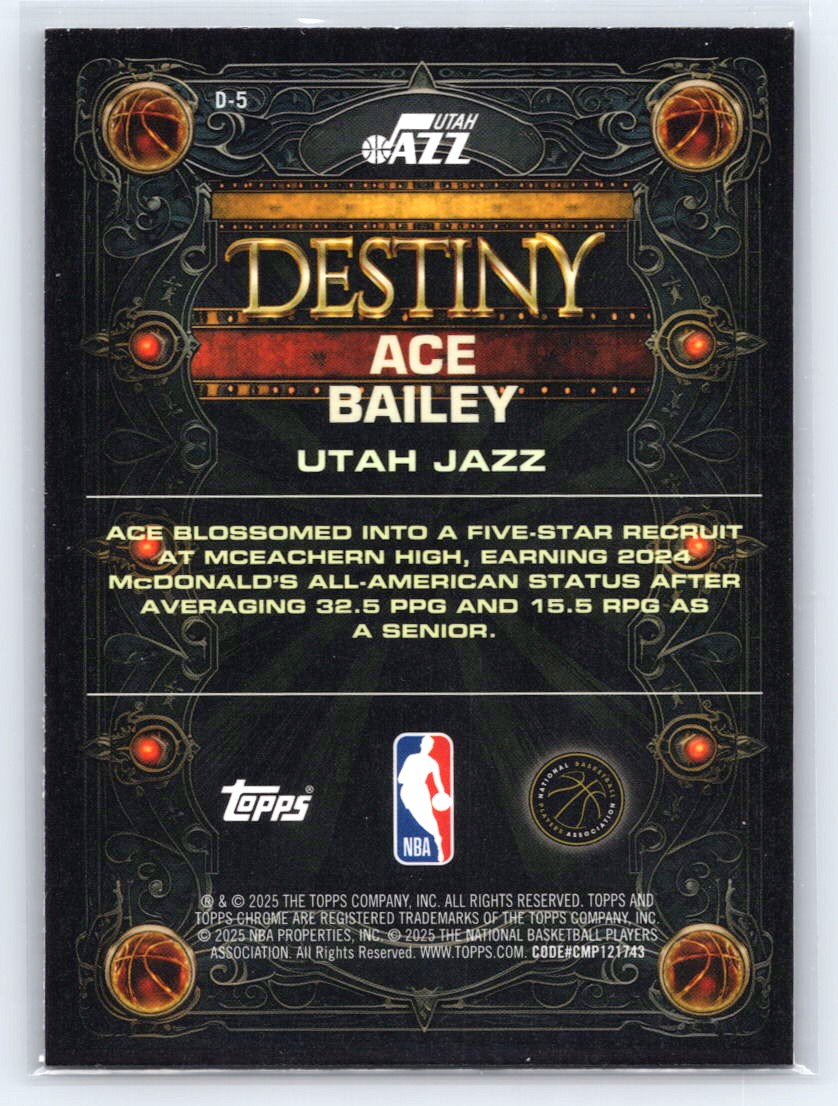 2025-26 Topps Chrome #D-5 Ace Bailey Destiny