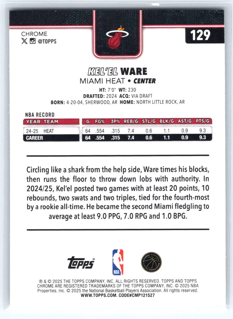2025-26 Topps Chrome #129 Kel'el Ware X-Fractor