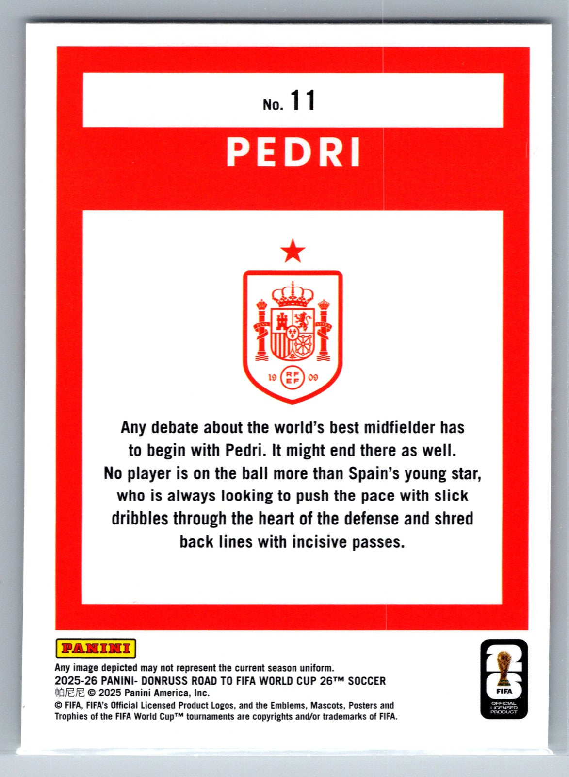 2025-26 Donruss Road to FIFA World Cup #11 Pedri