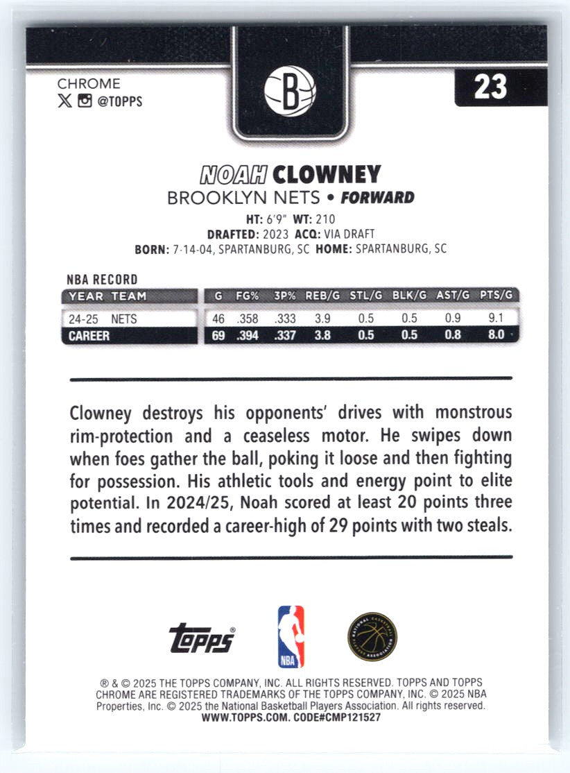2025-26 Topps Chrome #23 Noah Clowney Prism Refractor