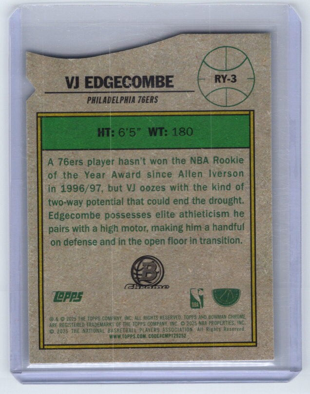 2025-26 Bowman #RY-3 VJ Edgecombe Rookie of the Year Favorites