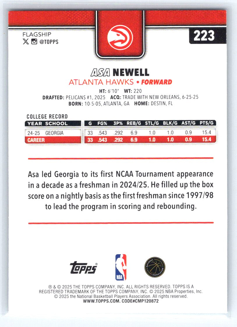 2025-26 Topps #223 Asa Newell Sandglitter