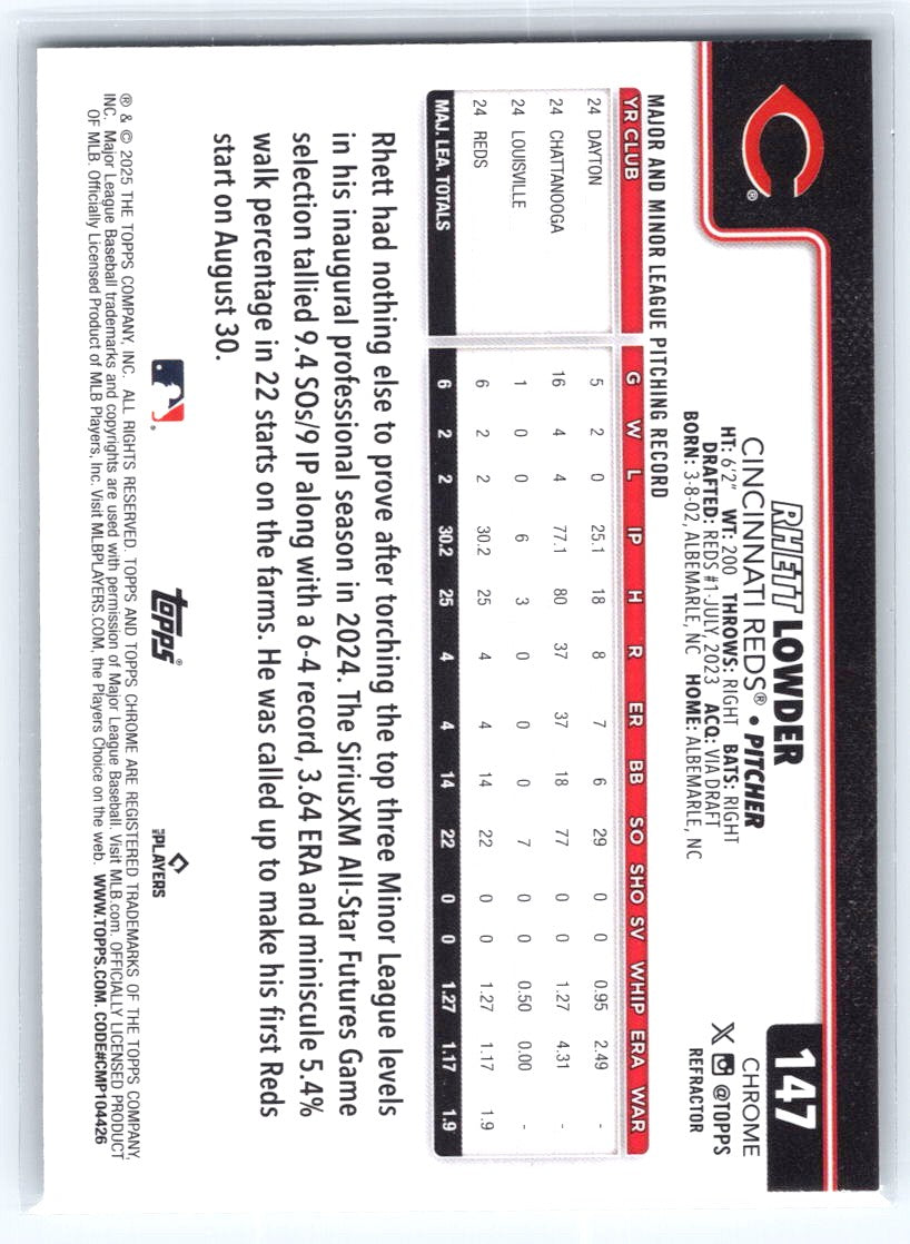 2025 Topps Chrome #147 Rhett Lowder Refractors