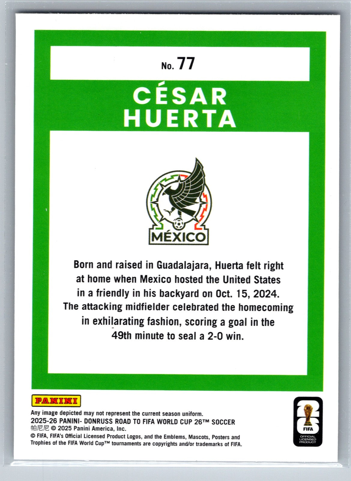 2025-26 Donruss Road to FIFA World Cup #77 Cesar Huerta Bronze