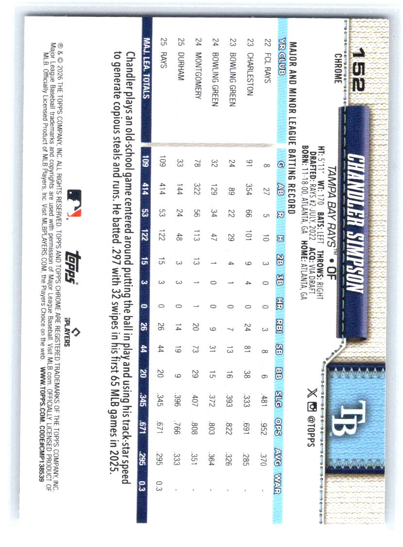 2026 Topps Chrome #152 Chandler Simpson Wave Refractors