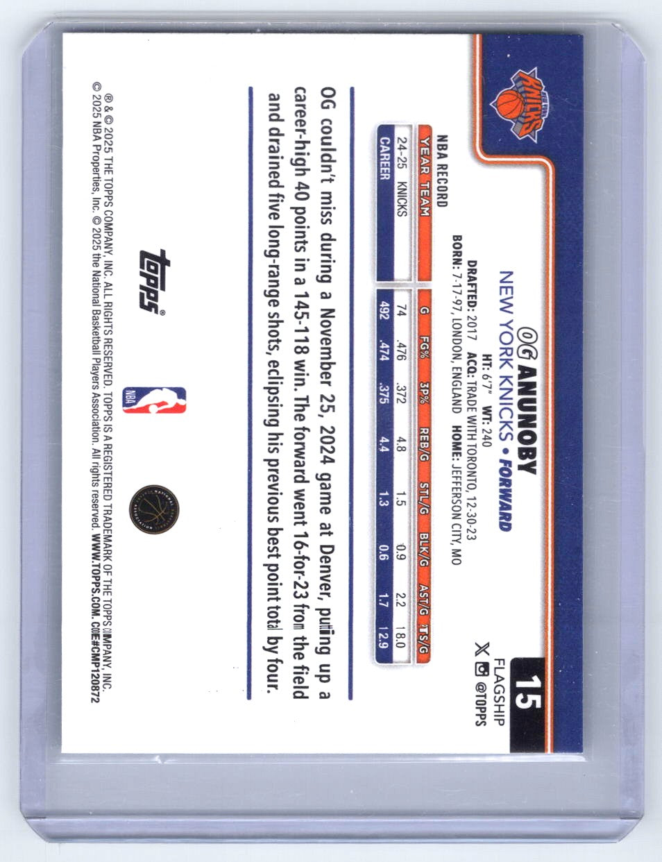 2025-26 Topps #15 OG Anunoby Sandglitter