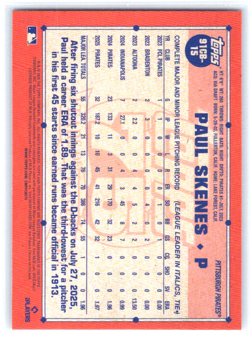 2026 Topps Chrome #91CB-15 Paul Skenes 1991 Topps Chrome Baseball