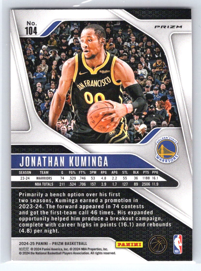 2024-25 Panini Prizm #104 Jonathan Kuminga Prizms Red Cracked Ice