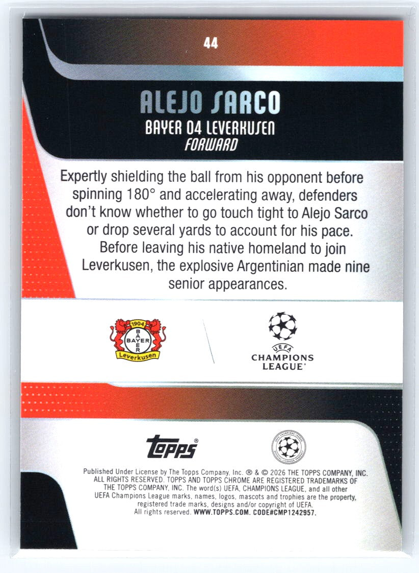 2025-26 Topps Chrome UEFA Club Competitions #44 Alejo Sarco