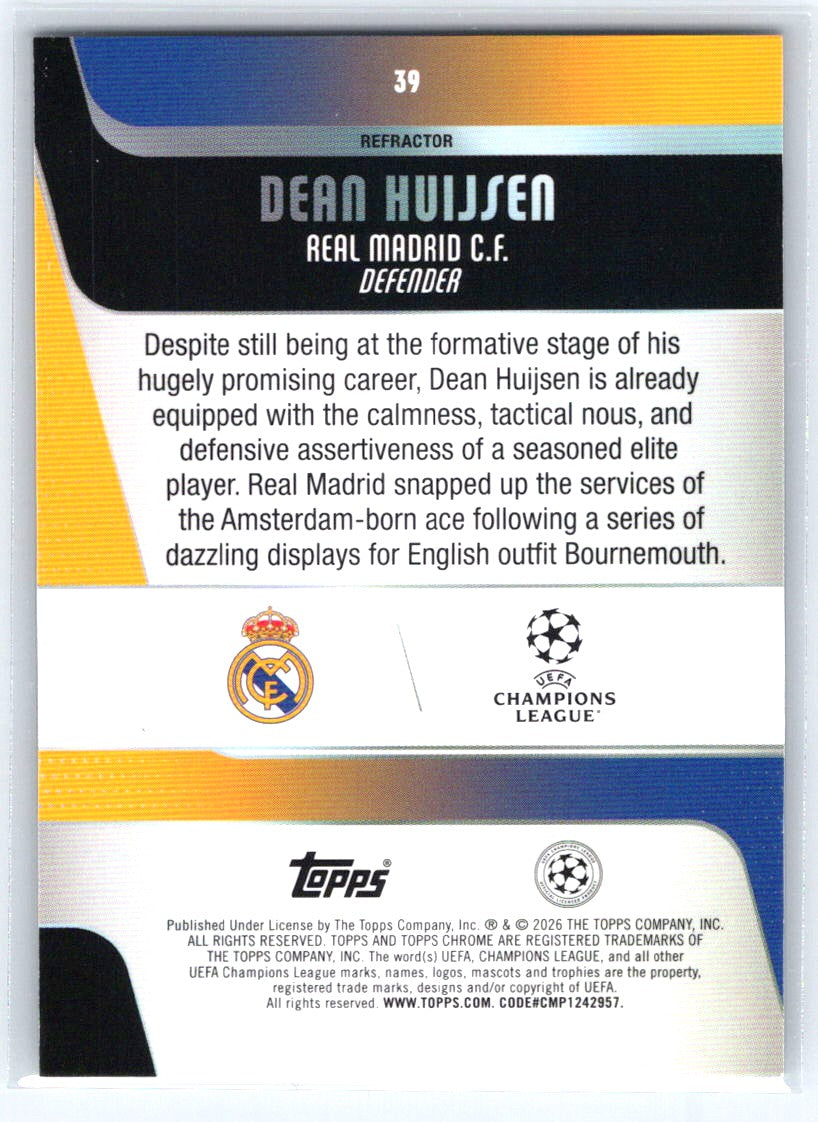 2025-26 Topps Chrome UEFA Club Competitions #39 Dean Huijsen Refractor