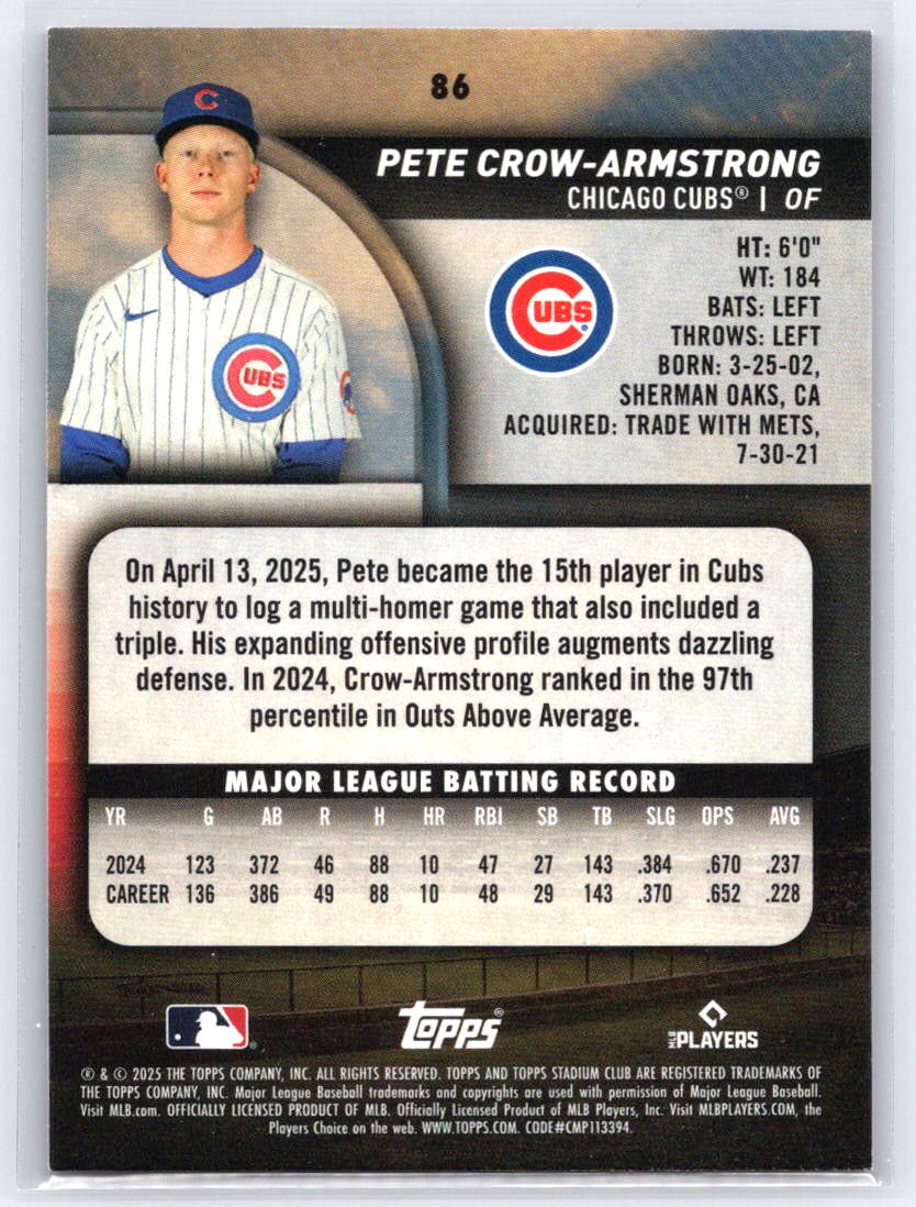 2025 Stadium Club #86 Pete Crow-Armstrong Pink Foil