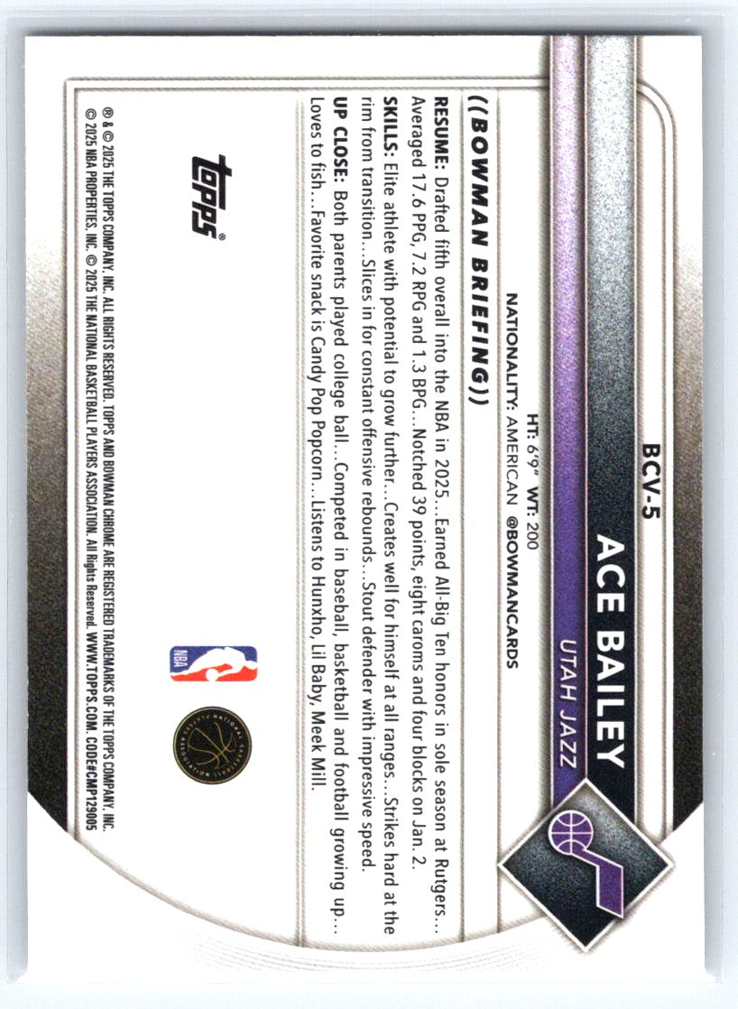 2025-26 Bowman #BCV-5 Ace Bailey Chrome Mojo Refractors