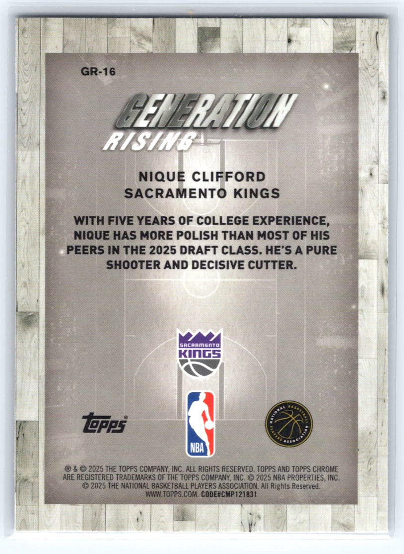 2025-26 Topps Chrome #GR-16 Nique Clifford Generation Rising