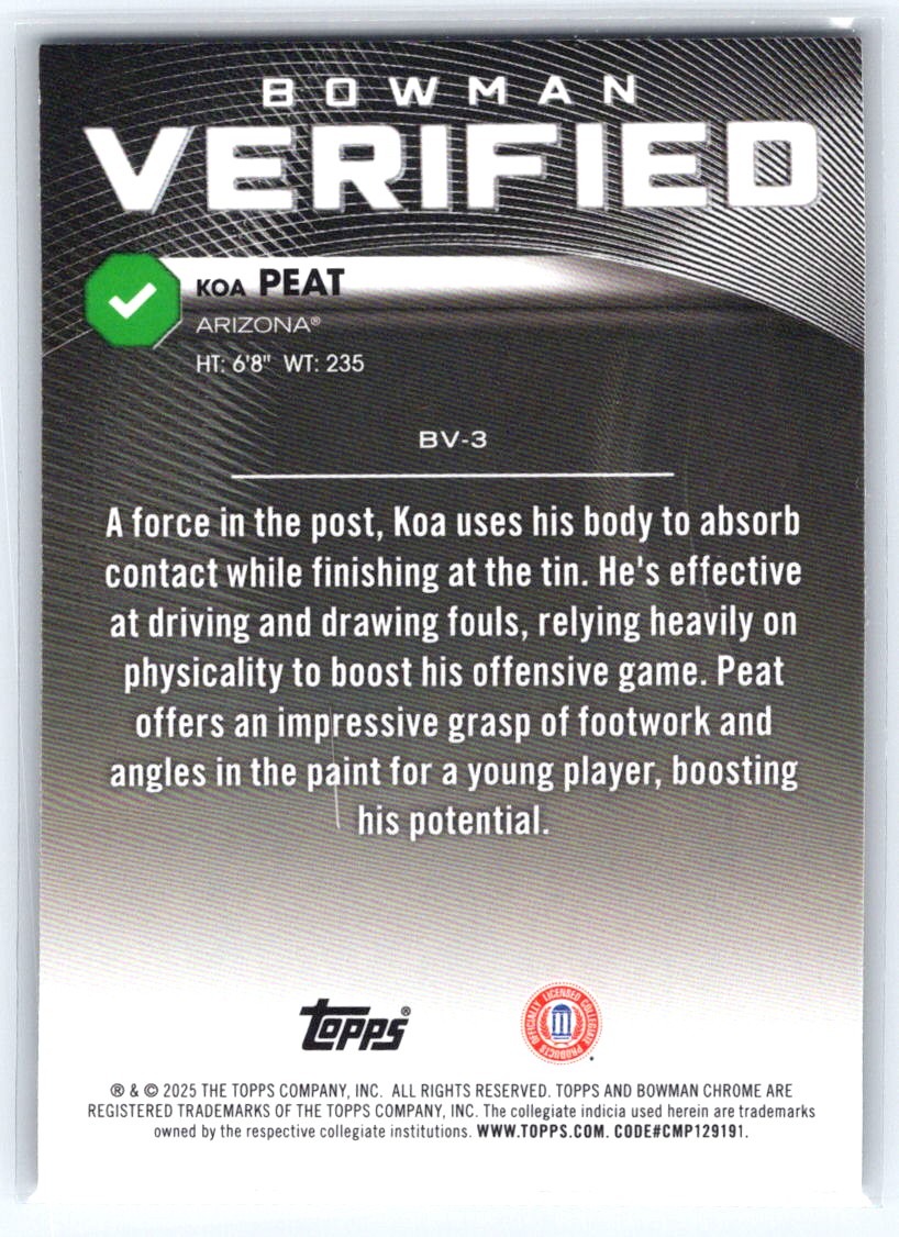 2025-26 Bowman #BV-3 Koa Peat Bowman Verified