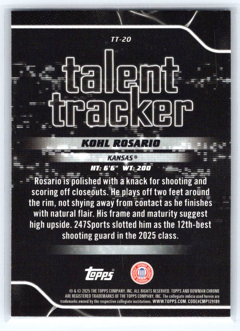 2025-26 Bowman #TT-20 Kohl Rosario Talent Tracker