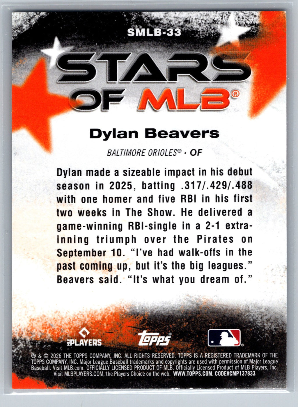 2026 Topps #SMLB-33 Dylan Beavers Stars of MLB