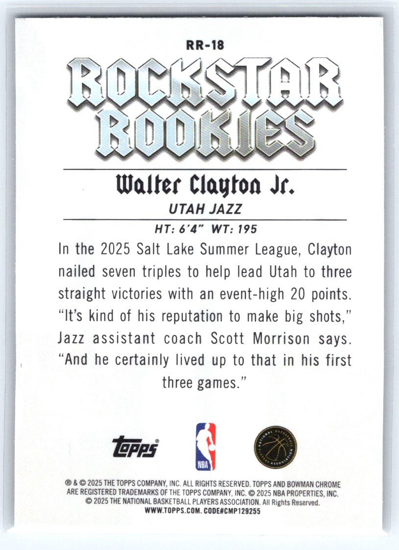 2025-26 Bowman #RR-18 Walter Clayton Jr. Rockstar Rookies