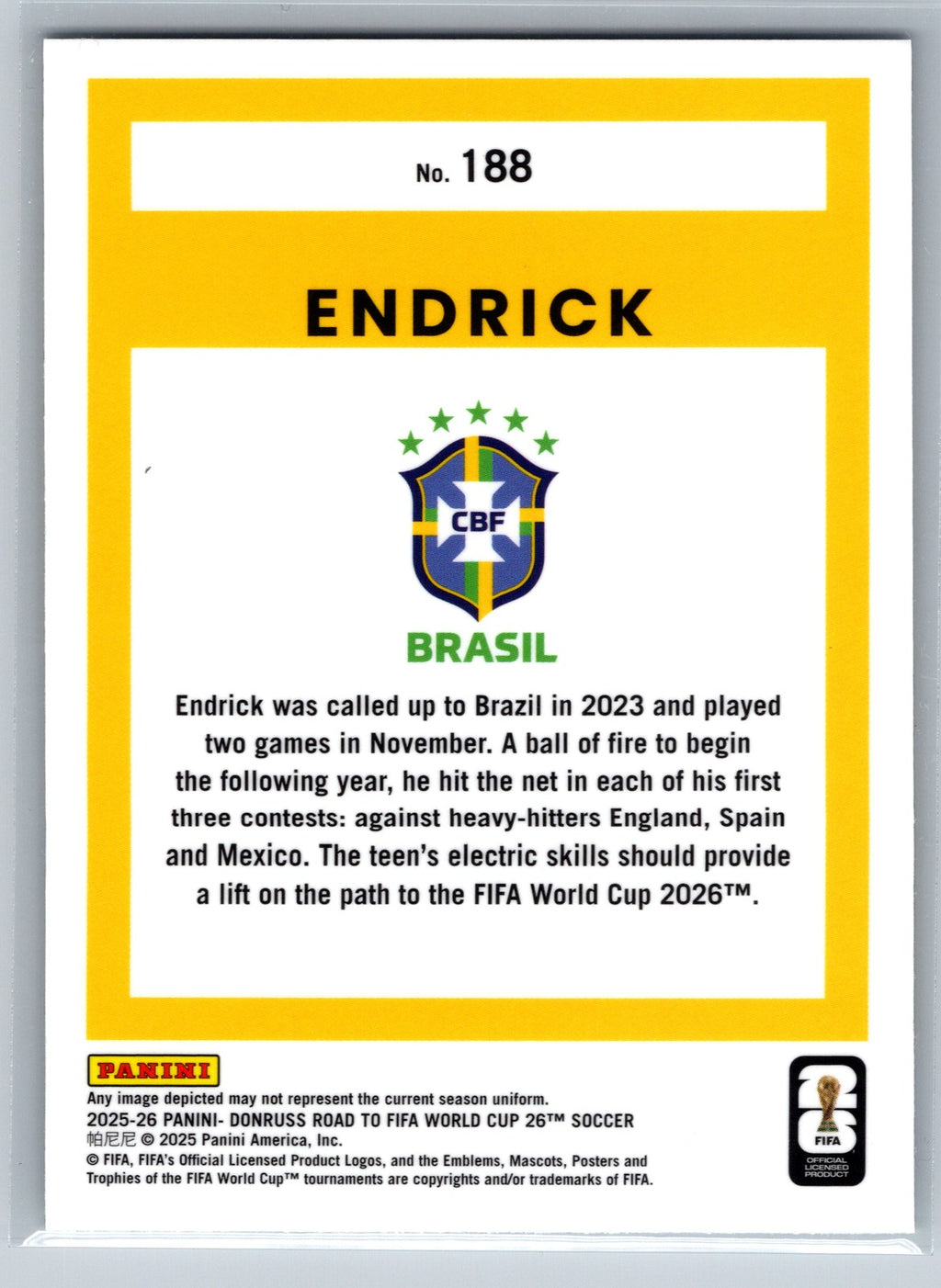 2025-26 Donruss Road to FIFA World Cup #188 Endrick Optic