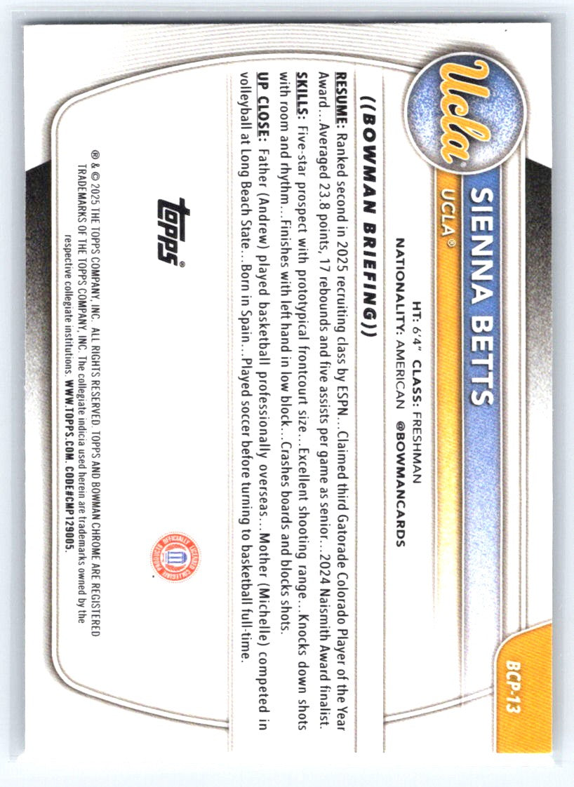 2025-26 Bowman #BCP-13 Sienna Betts Chrome Prospects
