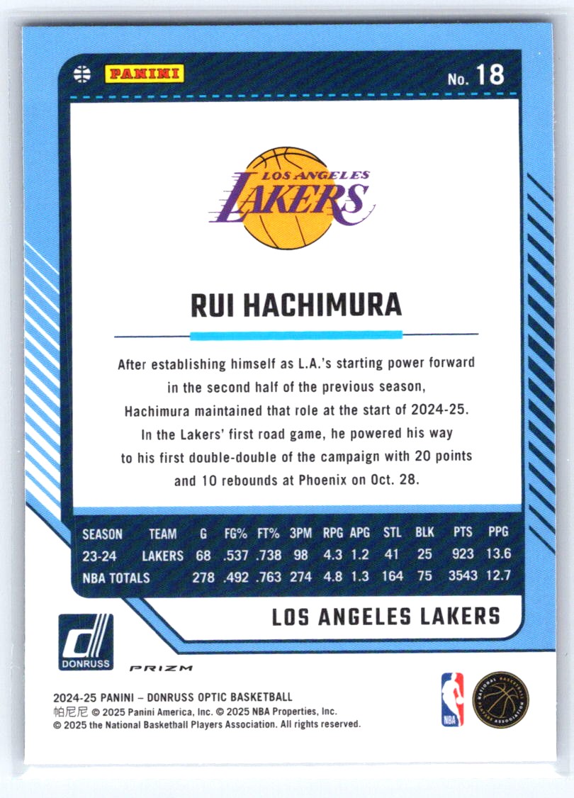 2024-25 Donruss Optic #18 Rui Hachimura Hyper Pink