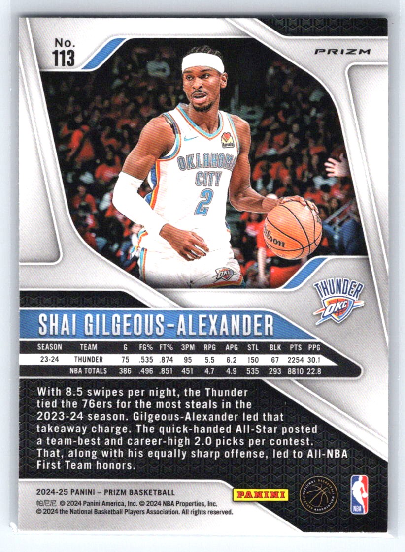 2024-25 Panini Prizm #113 Shai Gilgeous-Alexander Prizms Ice