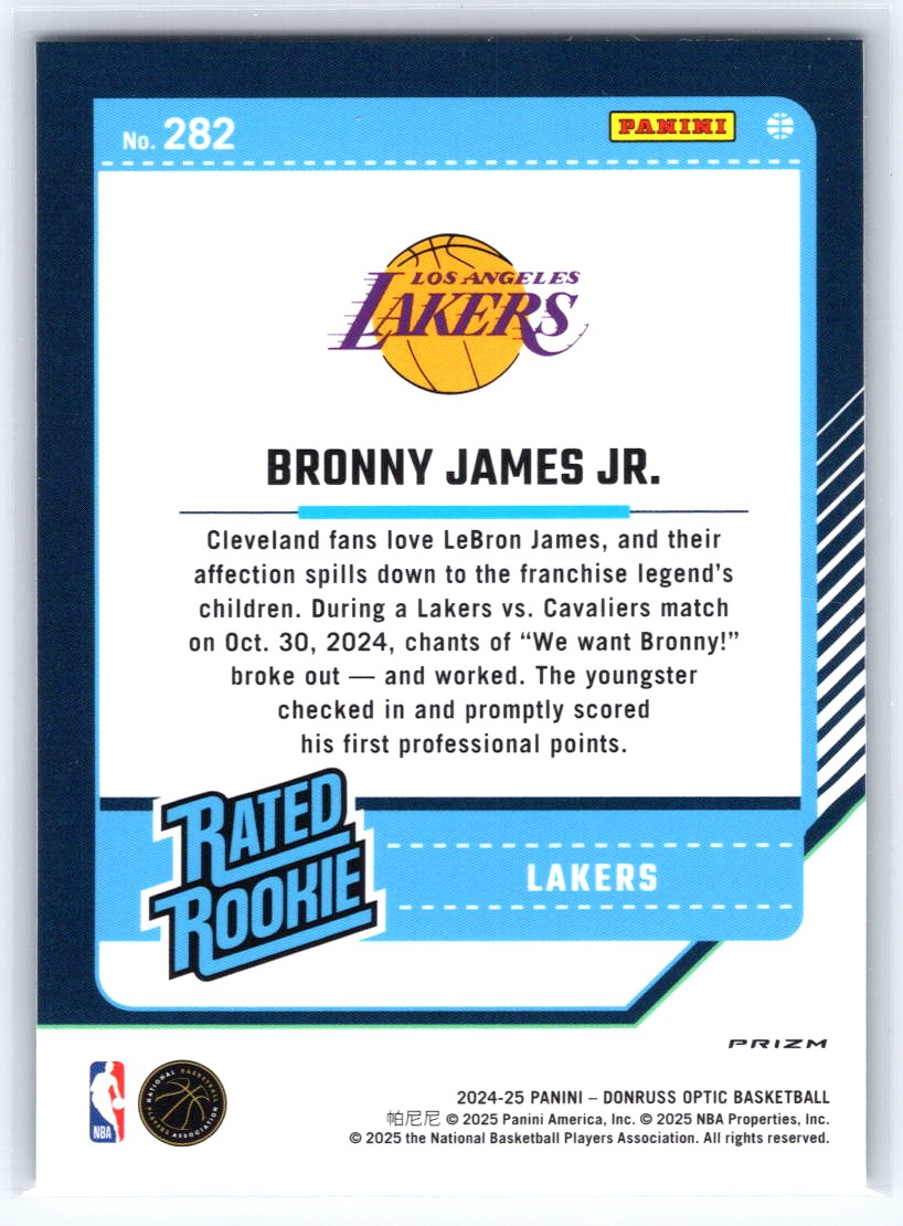 2024-25 Donruss Optic #282 Bronny James Jr. Holo