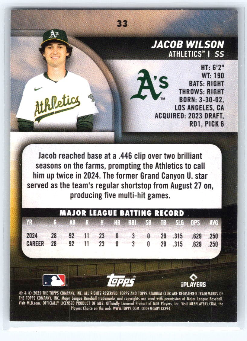 2025 Stadium Club #33 Jacob Wilson