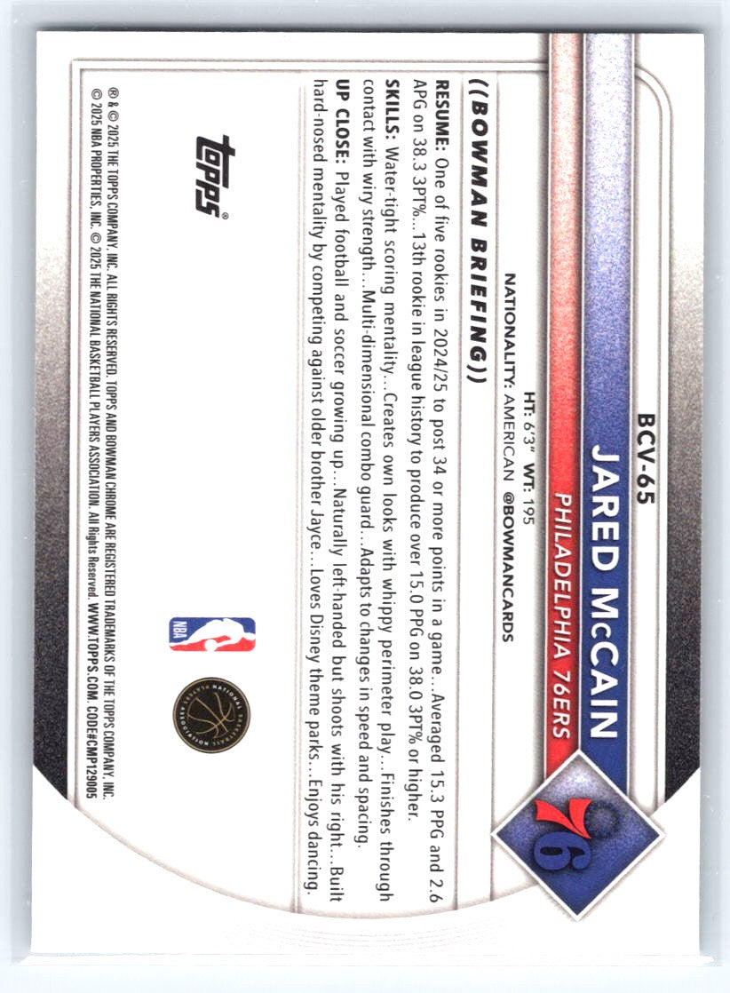 2025-26 Bowman #BCV-65 Jared McCain Chrome Lava Refractors #/399